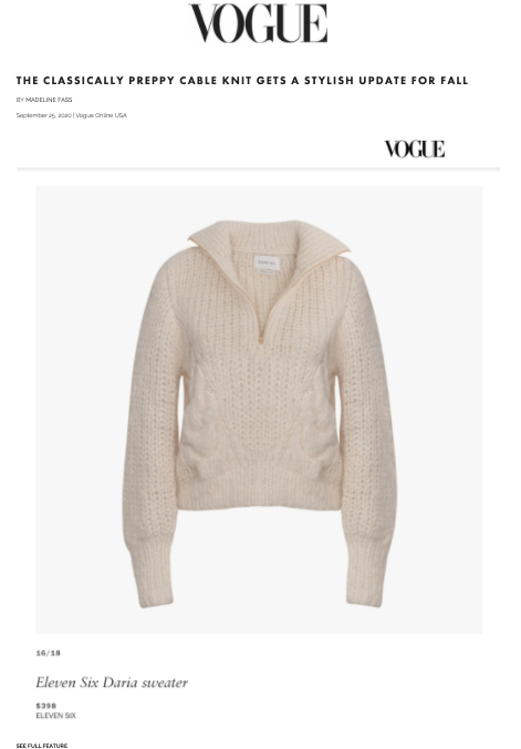VOGUE ONLINE USA- THE CLASSICALLY PREPPY CABLE KNIT GETS A STYLISH UPDATE FOR FALL