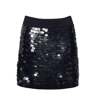 Load image into Gallery viewer, MYA MINI SKIRT | BLACK W/ BLACK SEQUINS