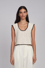 Load image into Gallery viewer, ZARIA CROCHET TOP | IVORY W/ BLACK TIPPING