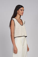 Load image into Gallery viewer, ZARIA CROCHET TOP | IVORY W/ BLACK TIPPING