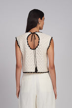 Load image into Gallery viewer, ZARIA CROCHET TOP | IVORY W/ BLACK TIPPING