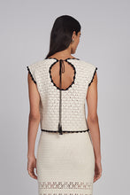 Load image into Gallery viewer, ZARIA CROCHET TOP | IVORY W/ BLACK TIPPING