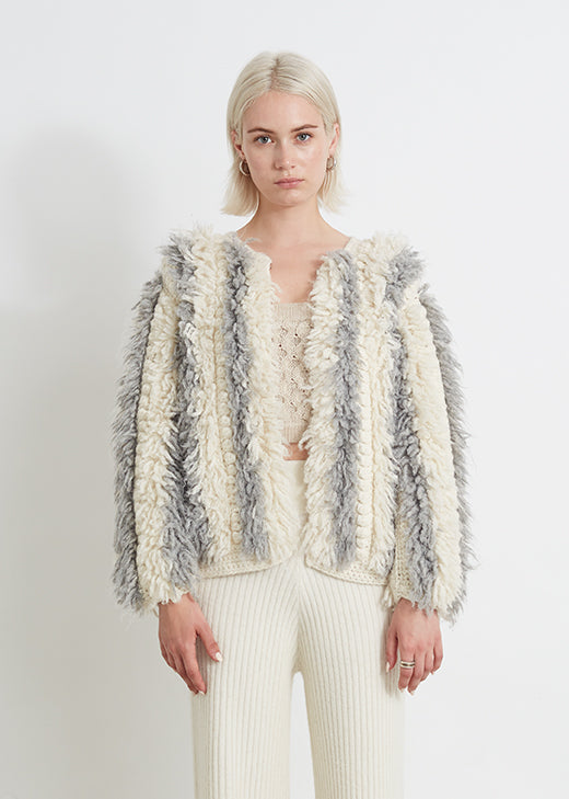 Eleven Six Knits Sophia Sweater Jacket | Ivory + Pale Grey M/L