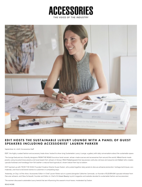 ACCESSORIES - EDIT HOSTS THE SUSTAINABLE LUXURY LOUNGE WITH A PANEL OF GUEST SPEAKERS INCLUDING ACCESSORIES’ LAUREN PARKER