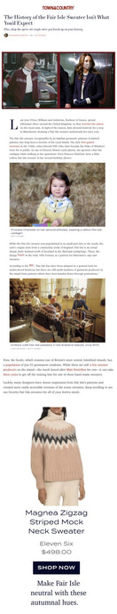 TOWN&COUNTRY - The History of the Fair Isle Sweater Isn't What You'd Expect