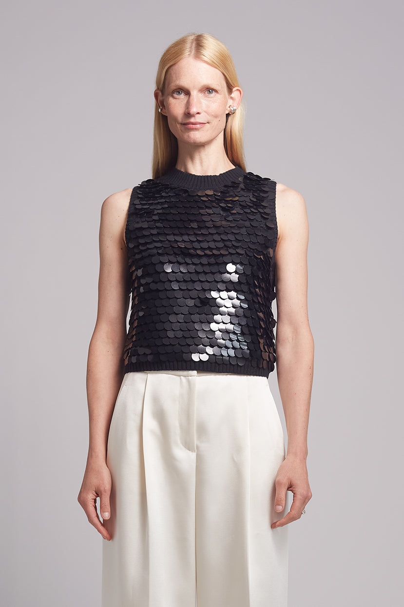 CORA TANK | BLACK W/ BLACK SEQUINS
