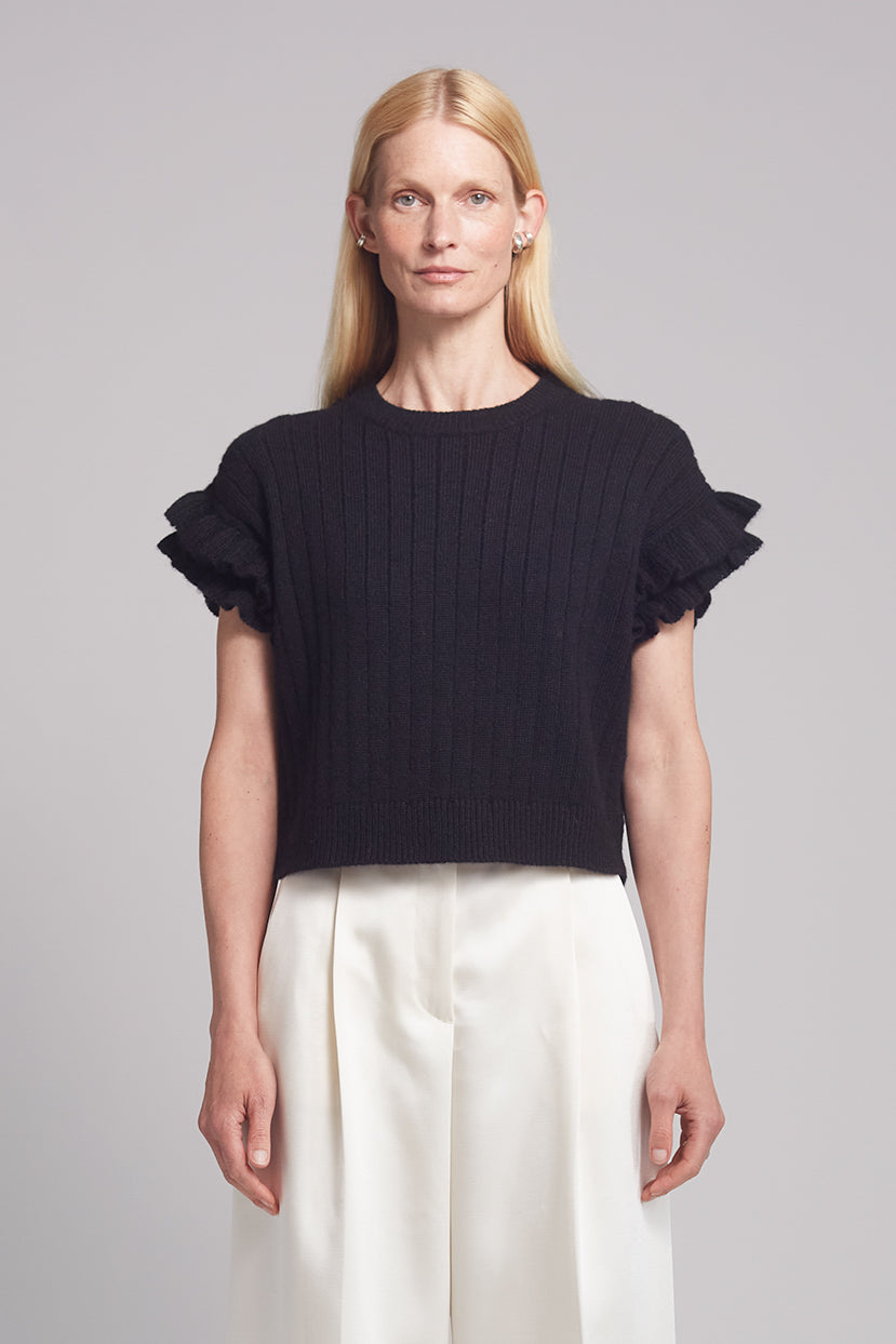 TANYA RUFFLE TANK | BLACK