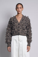LUELLA STRIPE CARDI | PALE CAMEL + BLACK STRIPE