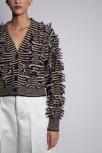 Load image into Gallery viewer, LUELLA STRIPE CARDI | PALE CAMEL + BLACK STRIPE

