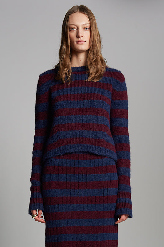 AVA STRIPE SWEATER | NAVY + MERLOT
