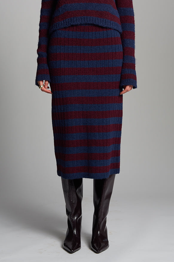 PIA STRIPE TUBE SKIRT | NAVY + MERLOT
