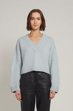Load image into Gallery viewer, LORA SWEATER | POWDER BLUE/MERLOT COMBO

