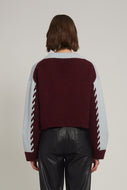 LORA SWEATER | POWDER BLUE/MERLOT COMBO