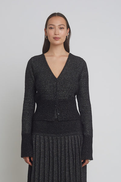 トップス hyeon ballerina gilet / black JENNI CARDI | BLACK + SILVER LUREX – Eleven Six Knits