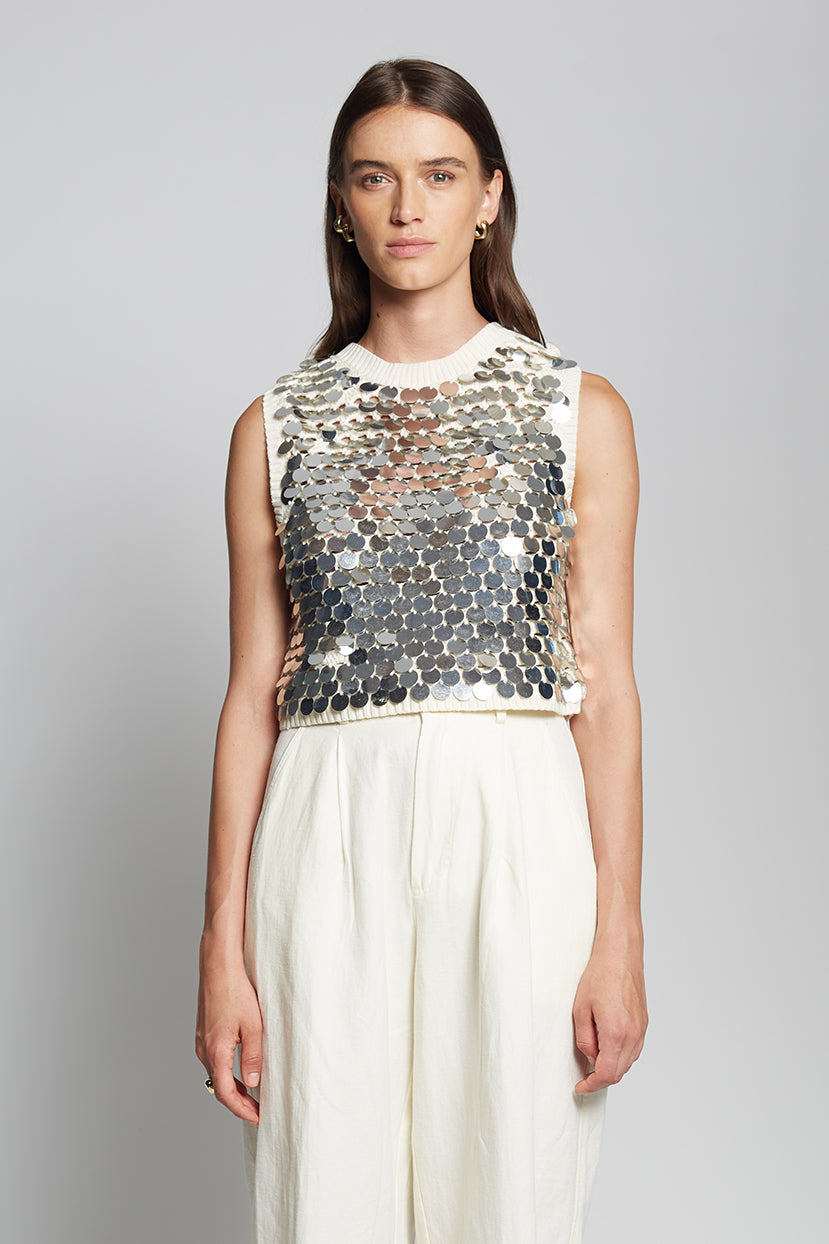 CORA TANK | IVORY W/ SILVER SEQUINS