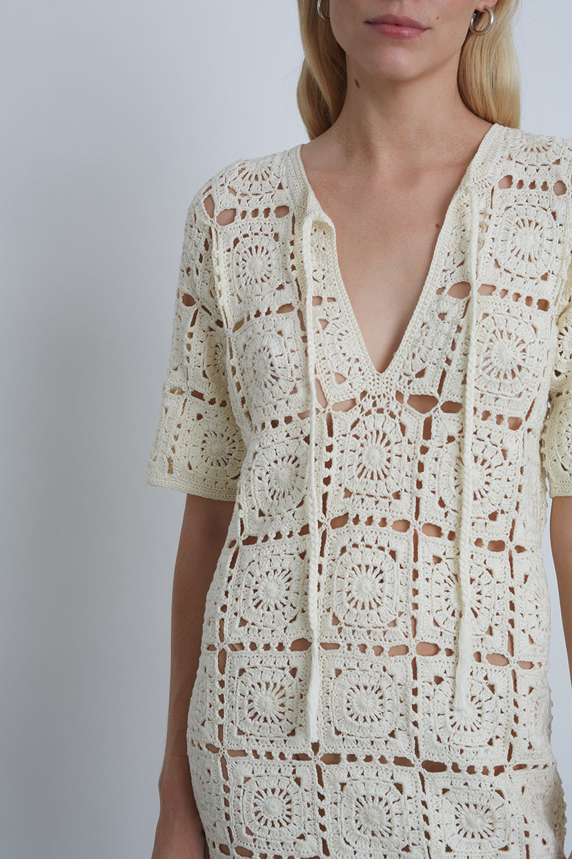 white christmas dresses Crochet Tunic Dress – Grey Suede main image 0