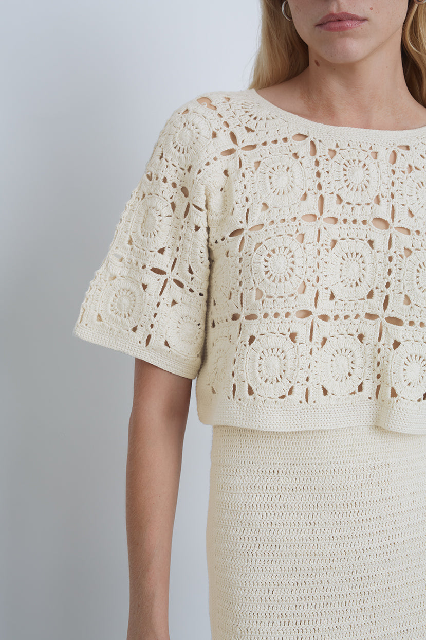 Free People Rough Around high quality The Edges Top Crochet Ring Detailing Ivory White