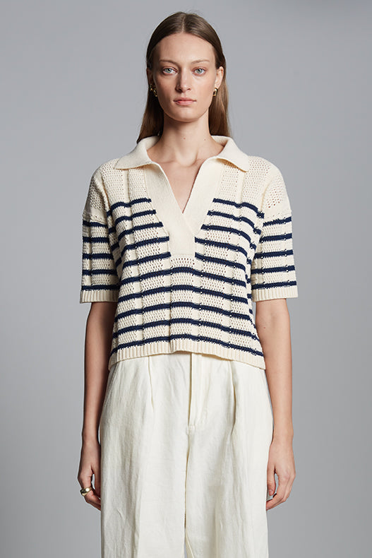 LARIA STRIPE POLO SWEATER