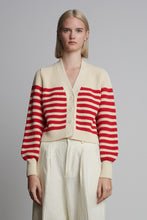 Load image into Gallery viewer, ISLA STRIPE CARDI | IVORY + ROSSO STRIPE
