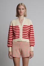 Load image into Gallery viewer, ISLA STRIPE CARDI | IVORY + ROSSO STRIPE
