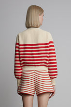 Load image into Gallery viewer, ISLA STRIPE CARDI | IVORY + ROSSO STRIPE
