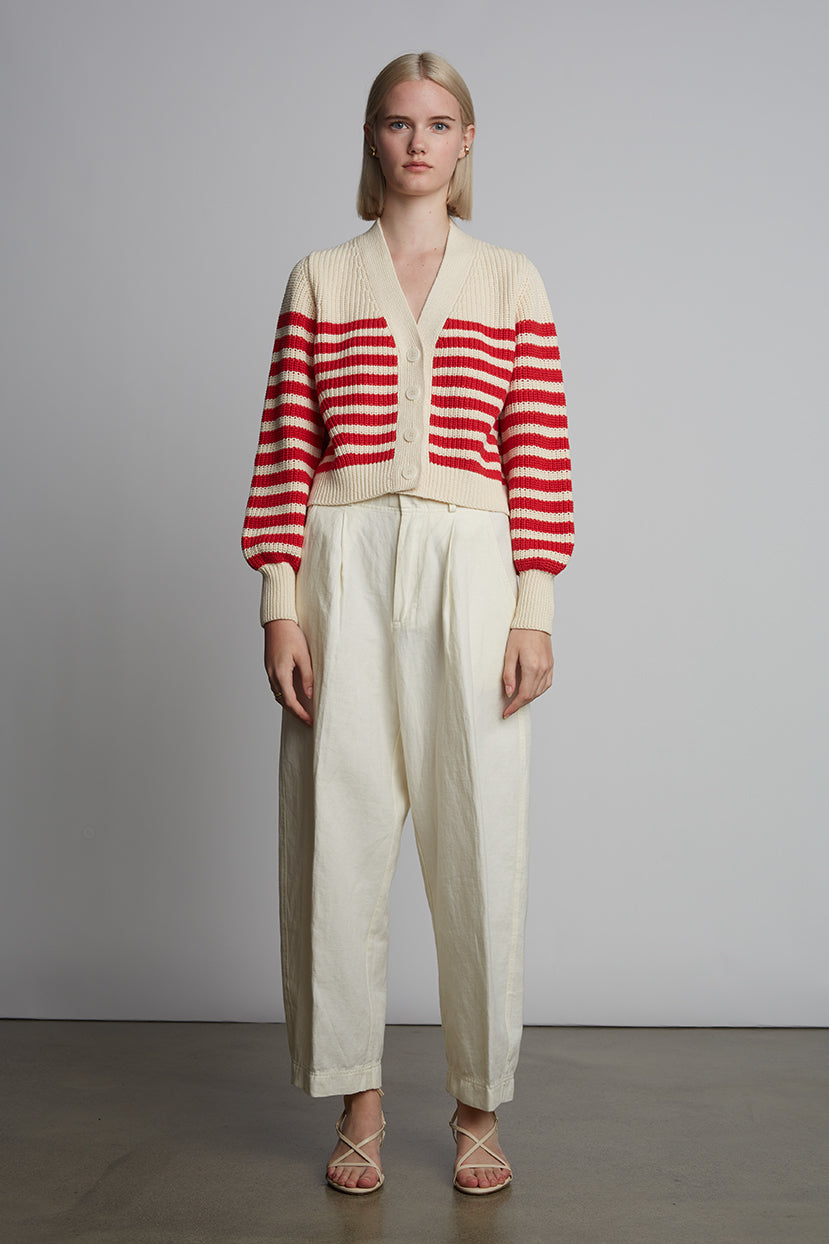 ISLA STRIPE CARDI | IVORY + ROSSO STRIPE – Eleven Six Knits