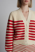 Load image into Gallery viewer, ISLA STRIPE CARDI | IVORY + ROSSO STRIPE
