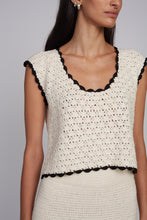 Load image into Gallery viewer, ZARIA CROCHET TOP | IVORY W/ BLACK TIPPING
