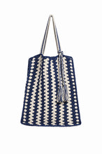 Load image into Gallery viewer, VERA CROCHET TOTE | IVORY/NAVY COMBO
