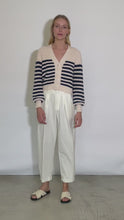 Load and play video in Gallery viewer, ISLA STRIPE CARDI | IVORY + NAVY
