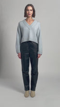 Load and play video in Gallery viewer, LORA SWEATER | POWDER BLUE/MERLOT COMBO
